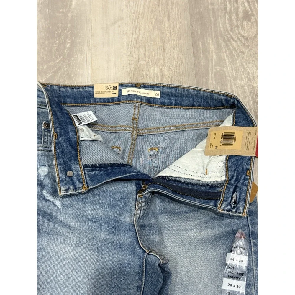 Levi's 721 High-Rise Skinny Jeans Women's W26 L30‎ Blue Distressed Ripped NEW